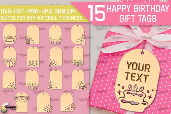 Download Happy Birthday Gift Tags LaserCut Bundle - Happy Collection