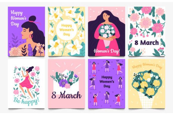 Download March 8 Cards. Lady with Flowers, - Card Collection